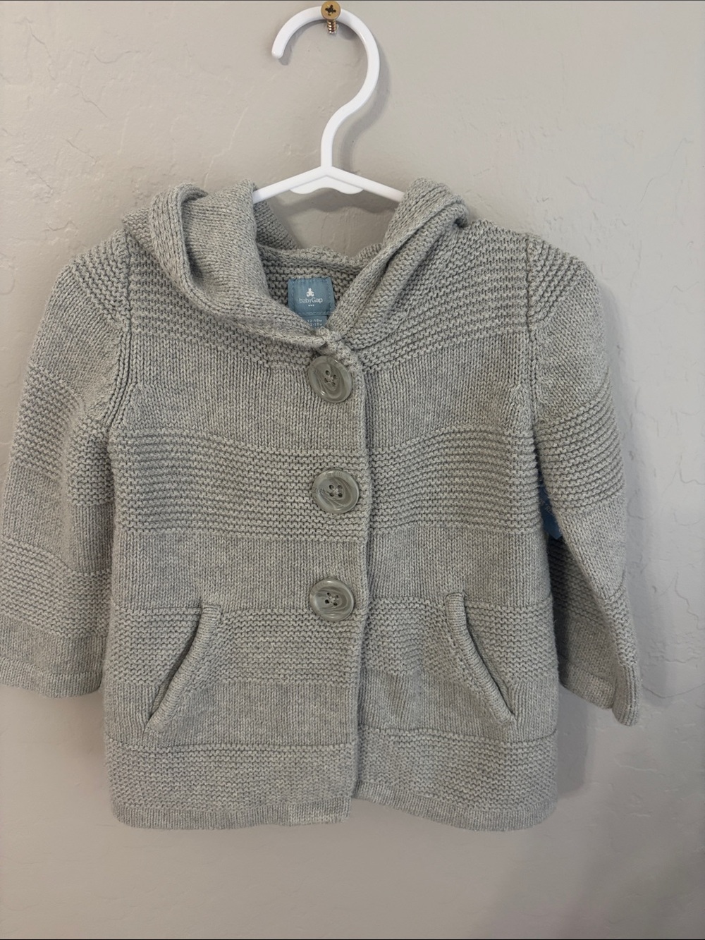 Baby GAP Light Gray Hooded Knit Cardigan